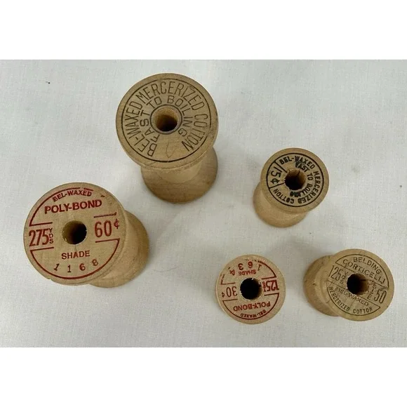 Vintage Belding Corticelli Wood Thread Spools Poly-Bond Cotton Lot 5 - Picture 3 of 4